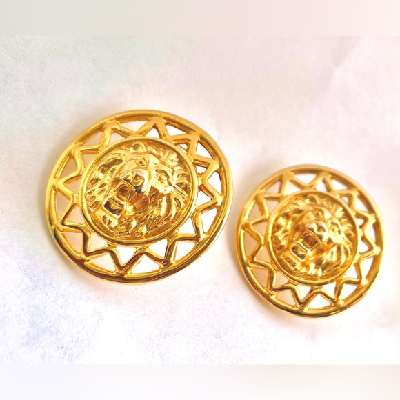 Vintage 1980s Anne Klein Lion Logo Gold Earrings Anne Klein Statement Earrings - Picture 3 of 9